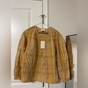 NWT Yellow Plaid Long Sleeve Blouse